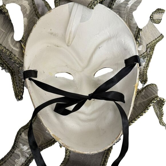 Jester Mask Venetian Style Masquerade Mardigras Wearable Golden Silver Brocade C - Picture 6 of 12